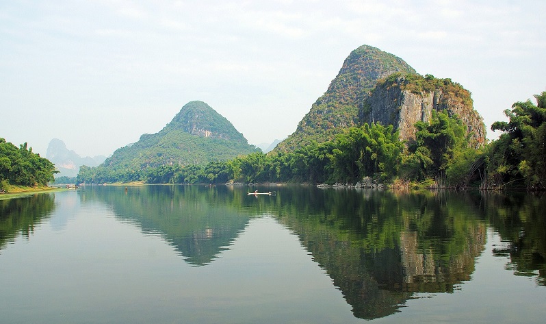 A mountain reflection on the river